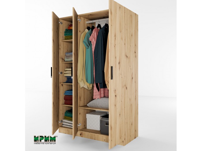 Трикрилен гардероб Сити 1002 (дъб артисан)